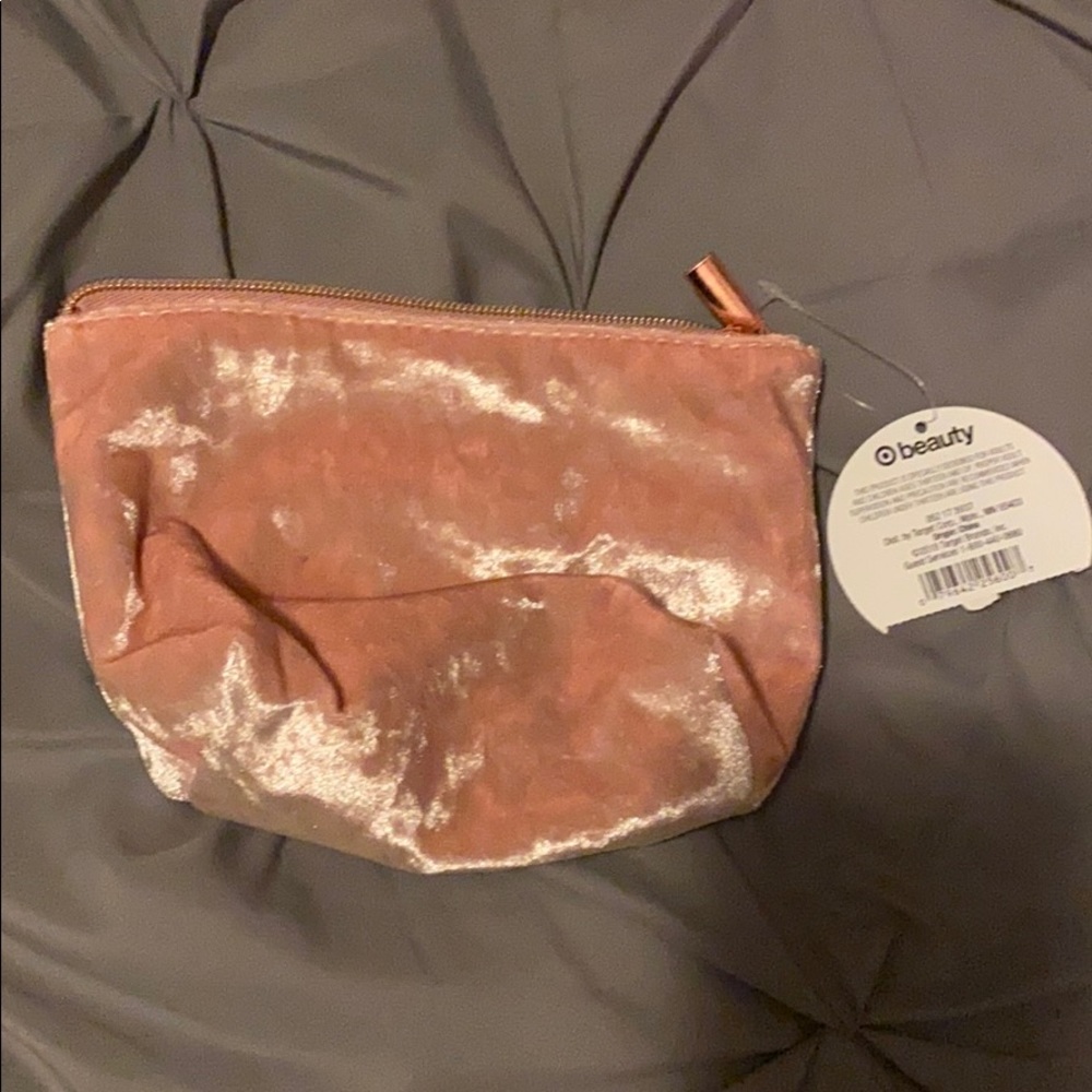 Pink velvet makeup bag